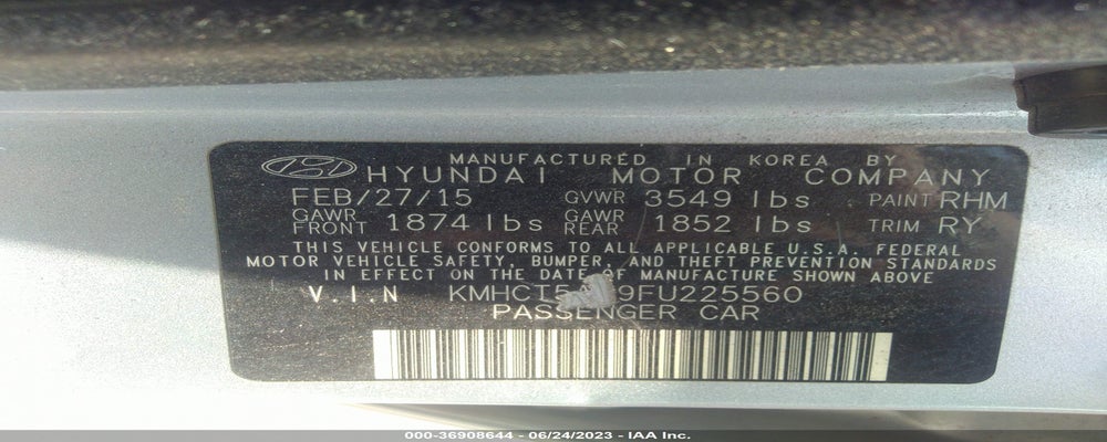 KMHCT5AE9FU225560 2015 HYUNDAI ACCENT photo no. 9