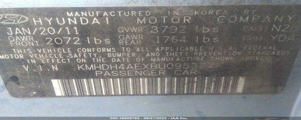 KMHDH4AEXBU095377 2011 HYUNDAI ELANTRA photo no. 9
