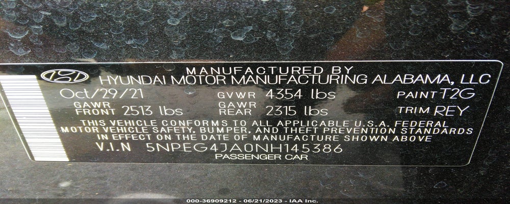 5NPEG4JA0NH145386 2022 HYUNDAI SONATA photo no. 9