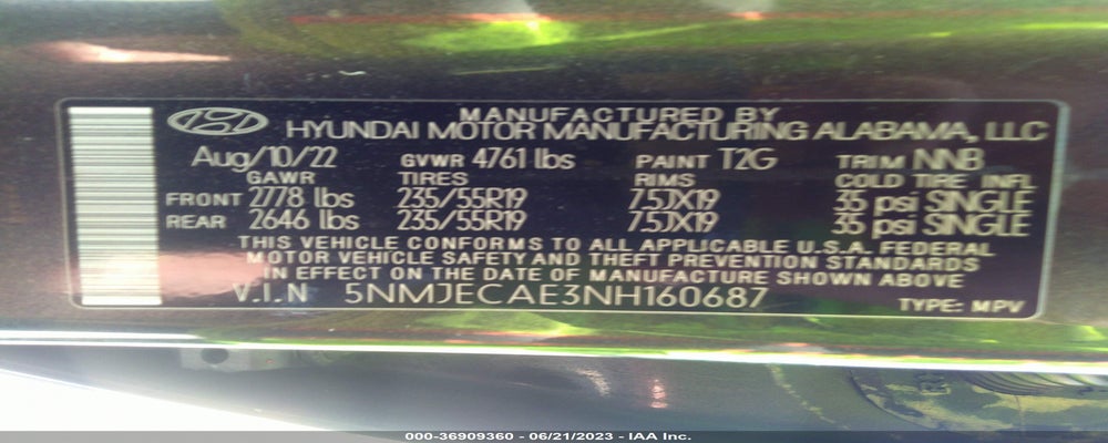 5NMJECAE3NH160687 2022 HYUNDAI TUCSON photo no. 9