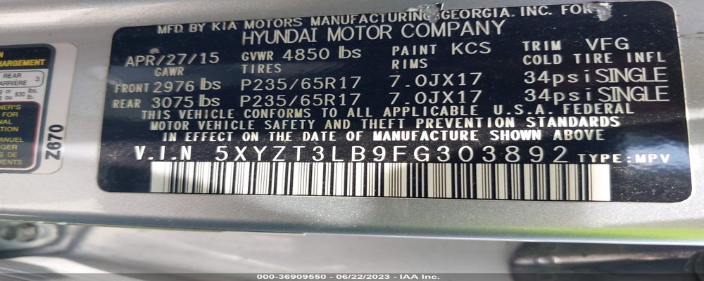 5XYZT3LB9FG303892 2015 HYUNDAI SANTA FE SPORT photo no. 9