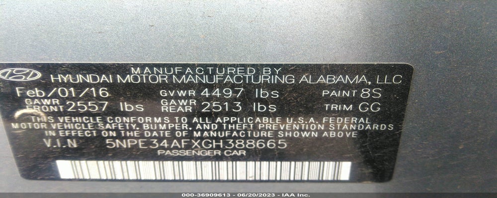 5NPE34AFXGH388665 2016 HYUNDAI SONATA photo no. 9