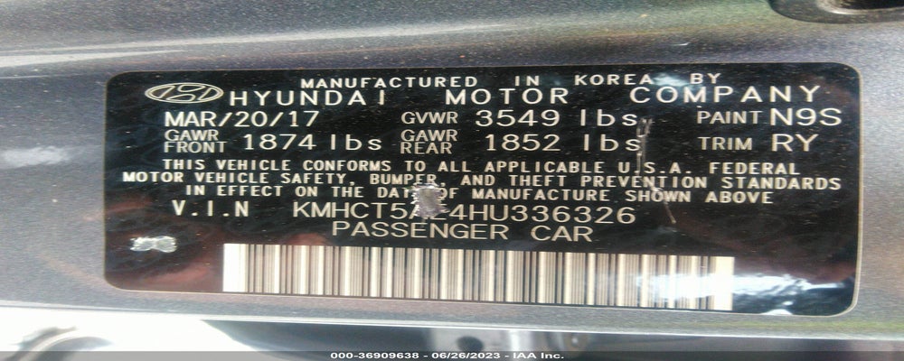 KMHCT5AE4HU336326 2017 HYUNDAI ACCENT photo no. 9