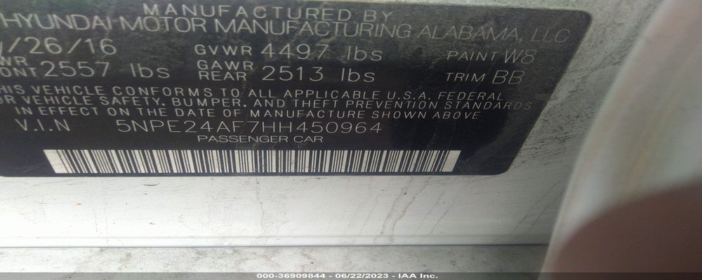 5NPE24AF7HH450964 2017 HYUNDAI SONATA photo no. 9