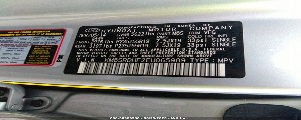 KM8SRDHF2EU065989 2014 HYUNDAI SANTA FE photo no. 9