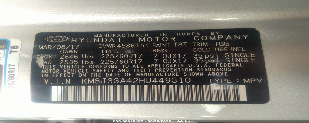 KM8J33A42HU449310 2017 HYUNDAI TUCSON photo no. 9