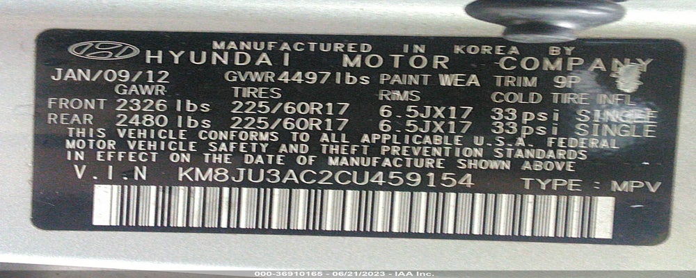 KM8JU3AC2CU459154 2012 HYUNDAI TUCSON photo no. 9