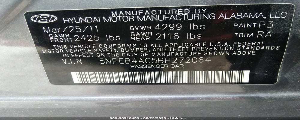 5NPEB4AC5BH272064 2011 HYUNDAI SONATA photo no. 9