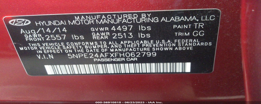 5NPE24AFXFH062799 2015 HYUNDAI SONATA photo no. 9