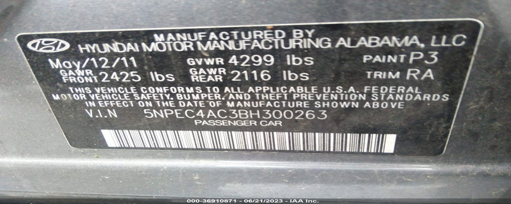 5NPEC4AC3BH300263 2011 HYUNDAI SONATA photo no. 9