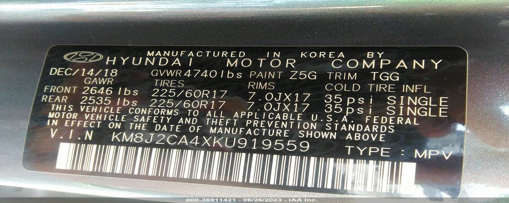 KM8J2CA4XKU919559 2019 HYUNDAI TUCSON photo no. 9