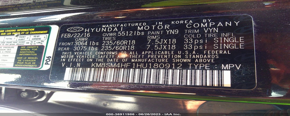 KM8SM4HF1HU180912 2017 HYUNDAI SANTA FE photo no. 9