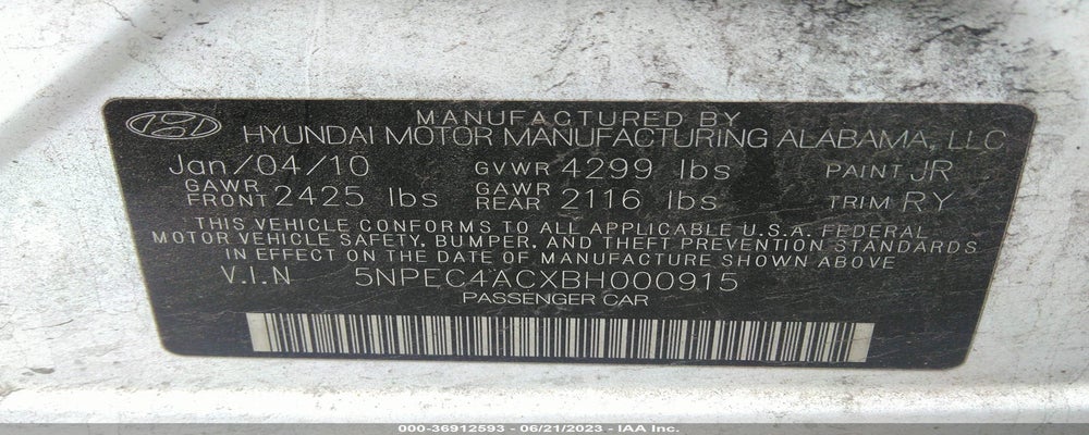 5NPEC4ACXBH000915 2011 HYUNDAI SONATA photo no. 9