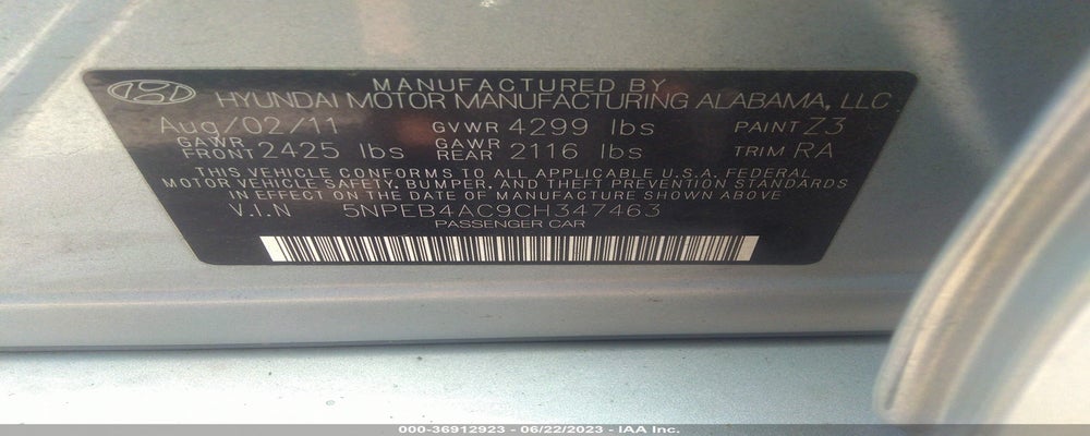 5NPEB4AC9CH347463 2012 HYUNDAI SONATA photo no. 9
