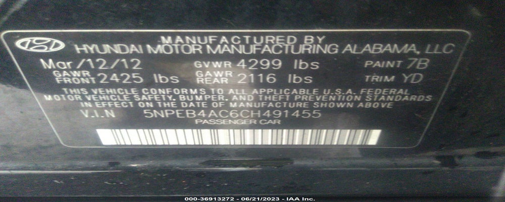 5NPEB4AC6CH491455 2012 HYUNDAI SONATA photo no. 9