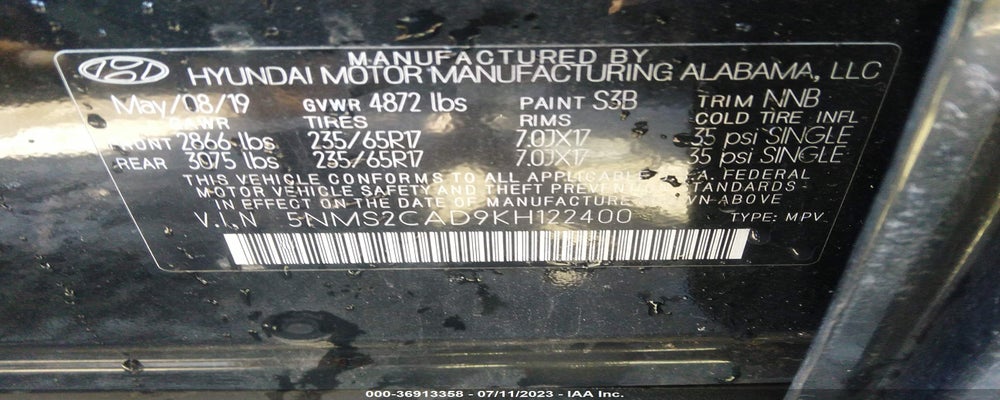5NMS2CAD9KH122400 2019 HYUNDAI SANTA FE photo no. 9