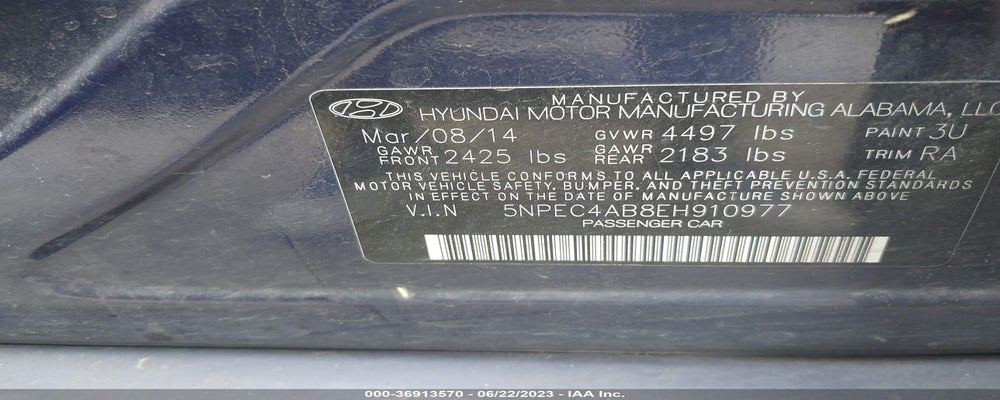 5NPEC4AB8EH910977 2014 HYUNDAI SONATA photo no. 9