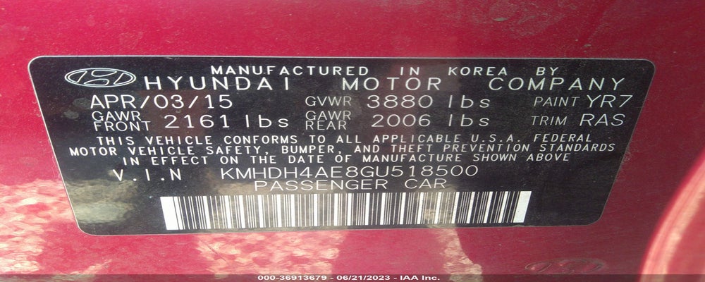 KMHDH4AE8GU518500 2016 HYUNDAI ELANTRA photo no. 9