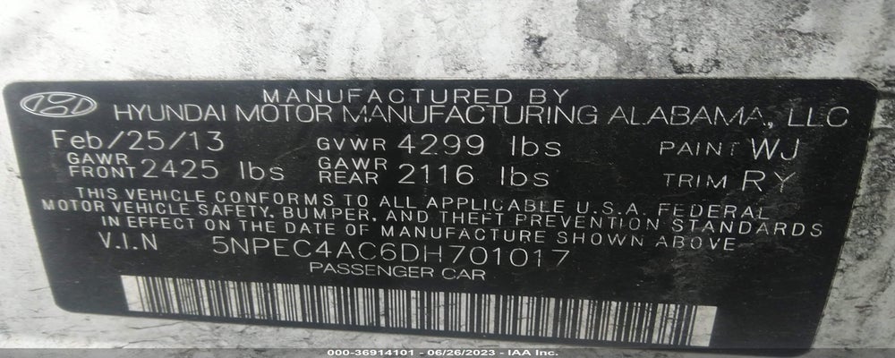 5NPEC4AC6DH701017 2013 HYUNDAI SONATA photo no. 9
