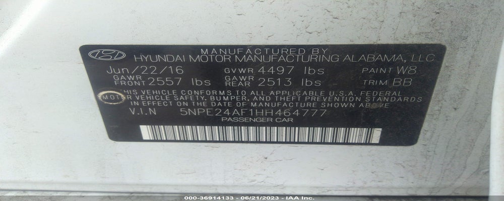 5NPE24AF1HH464777 2017 HYUNDAI SONATA photo no. 9