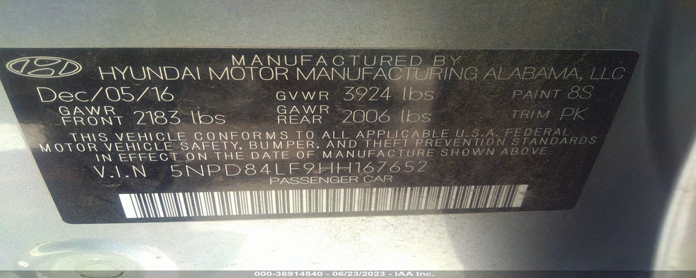 5NPD84LF9HH167652 2017 HYUNDAI ELANTRA photo no. 9