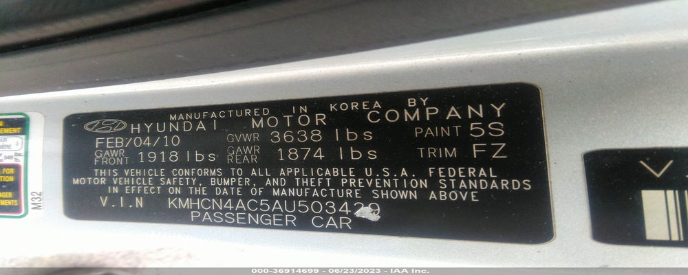 KMHCN4AC5AU503429 2010 HYUNDAI ACCENT photo no. 9