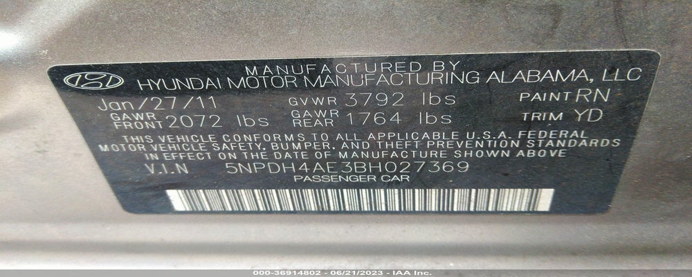 5NPDH4AE3BH027369 2011 HYUNDAI ELANTRA photo no. 9