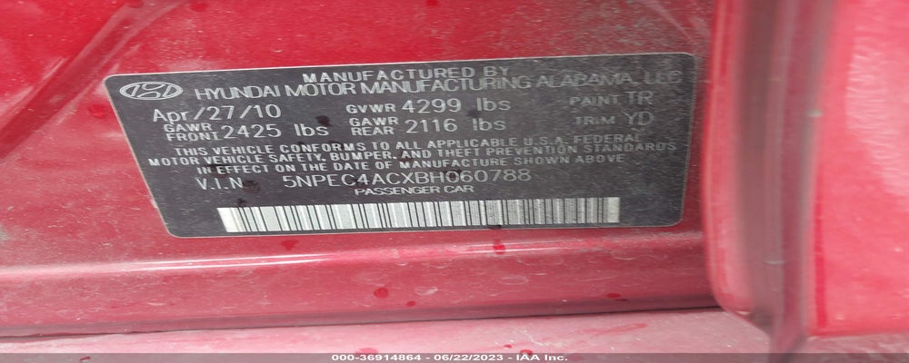 5NPEC4ACXBH060788 2011 HYUNDAI SONATA photo no. 9