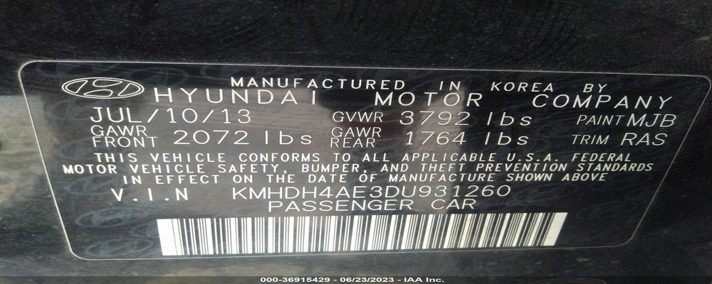 KMHDH4AE3DU931260 2013 HYUNDAI ELANTRA photo no. 9