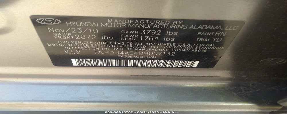 5NPDH4AE4BH007132 2011 HYUNDAI ELANTRA photo no. 9