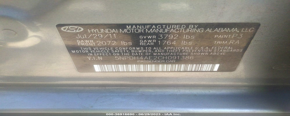 5NPDH4AE2CH091386 2012 HYUNDAI ELANTRA photo no. 9