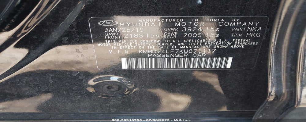 KMHD74LF7KU871117 2019 HYUNDAI ELANTRA photo no. 9