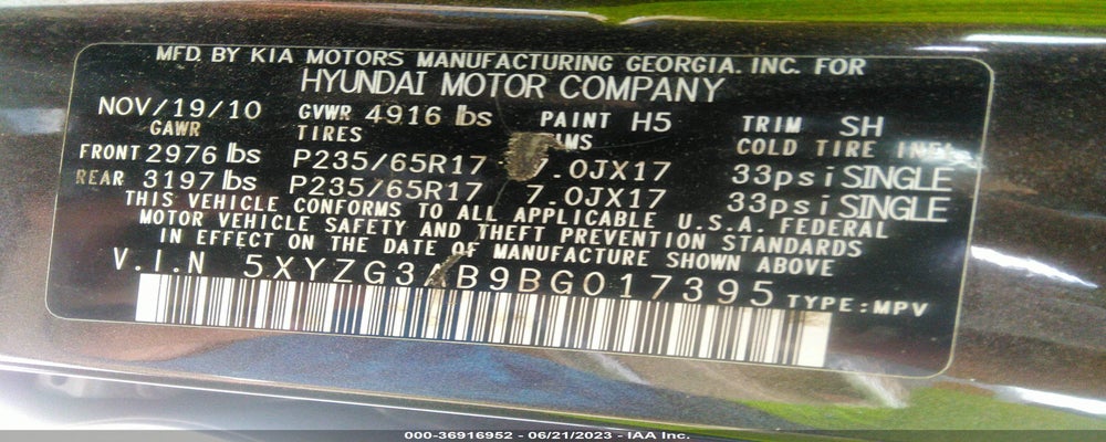 5XYZG3AB9BG017395 2011 HYUNDAI SANTA FE photo no. 9