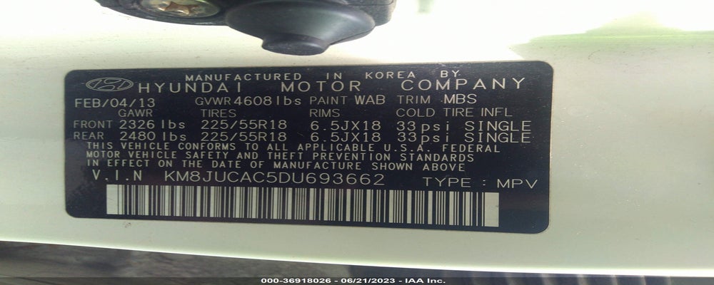KM8JUCAC5DU693662 2013 HYUNDAI TUCSON photo no. 9