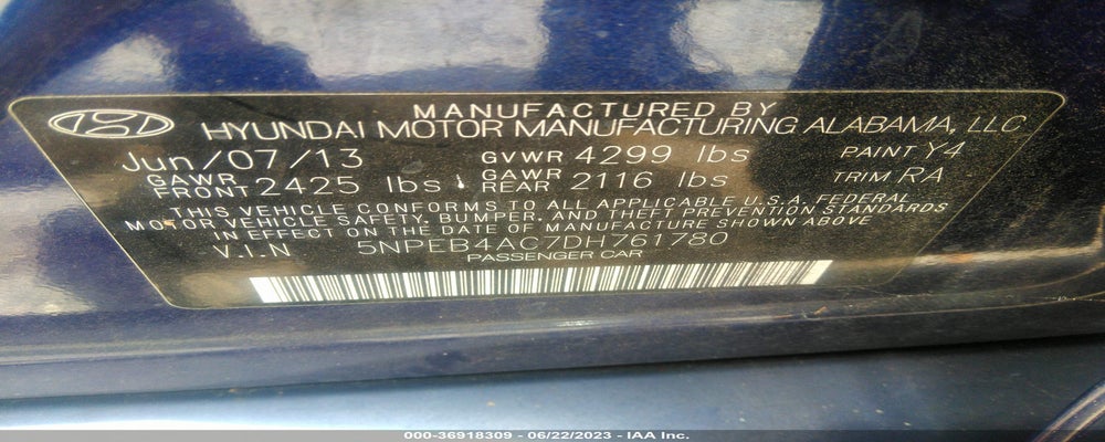 5NPEB4AC7DH761780 2013 HYUNDAI SONATA photo no. 9