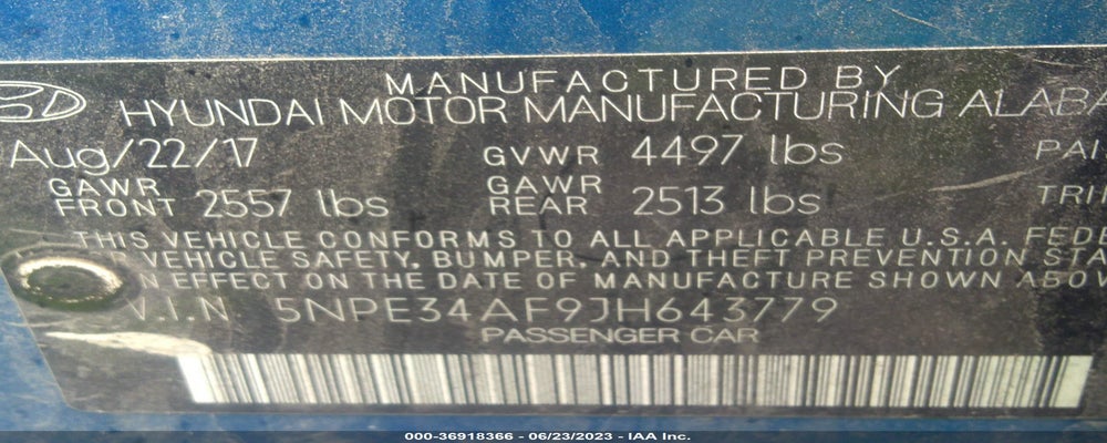 5NPE34AF9JH643779 2018 HYUNDAI SONATA photo no. 9