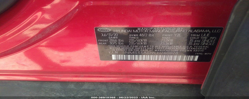 5NMS33AD9LH260078 2020 HYUNDAI SANTA FE photo no. 9