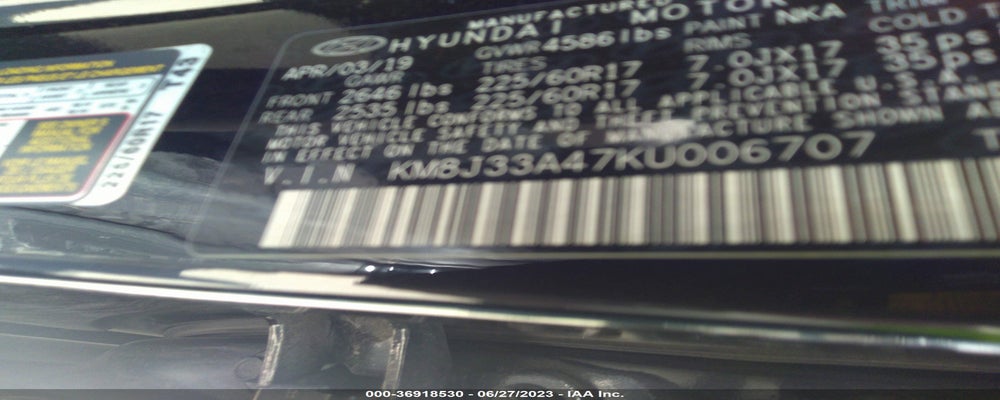 KM8J33A47KU006707 2019 HYUNDAI TUCSON photo no. 9
