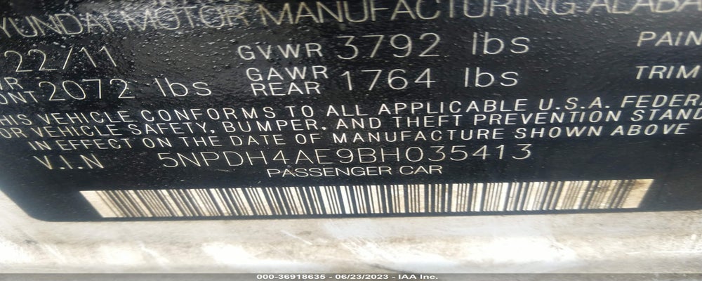 5NPDH4AE9BH035413 2011 HYUNDAI ELANTRA photo no. 9