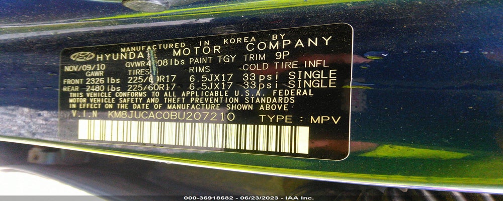 KM8JUCAC0BU207210 2011 HYUNDAI TUCSON photo no. 9