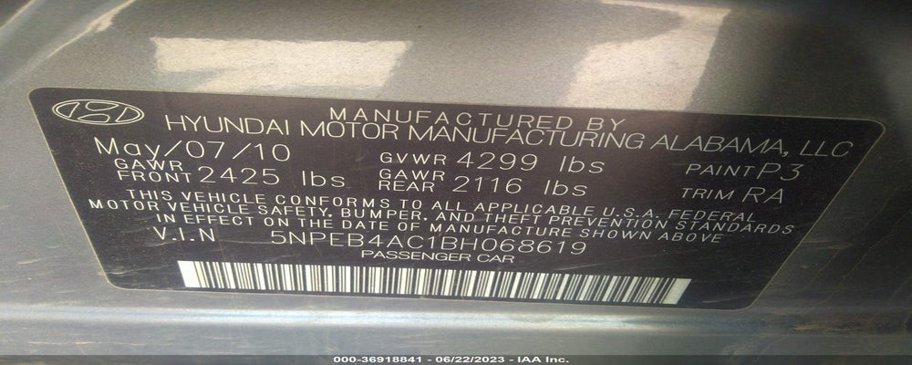 5NPEB4AC1BH068619 2011 HYUNDAI SONATA photo no. 9