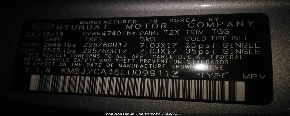 KM8J2CA46LU099112 2020 HYUNDAI TUCSON photo no. 9