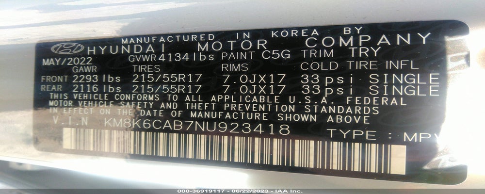KM8K6CAB7NU923418 2022 HYUNDAI KONA photo no. 9