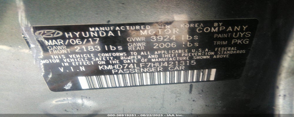 KMHD74LF7HU421315 2017 HYUNDAI ELANTRA photo no. 9
