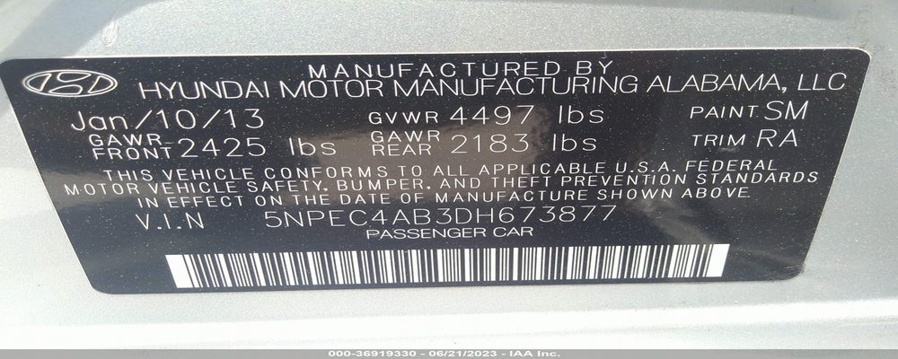 5NPEC4AB3DH673877 2013 HYUNDAI SONATA photo no. 9