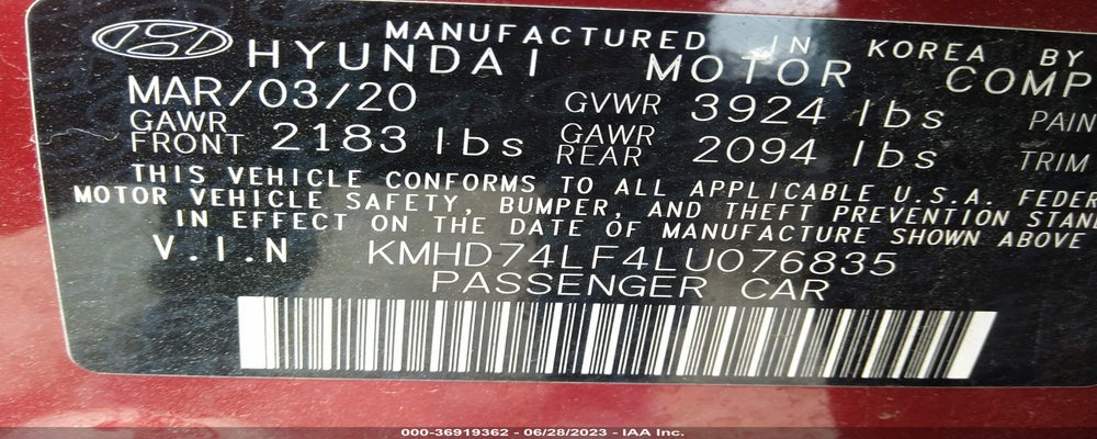 KMHD74LF4LU076835 2020 HYUNDAI ELANTRA photo no. 9