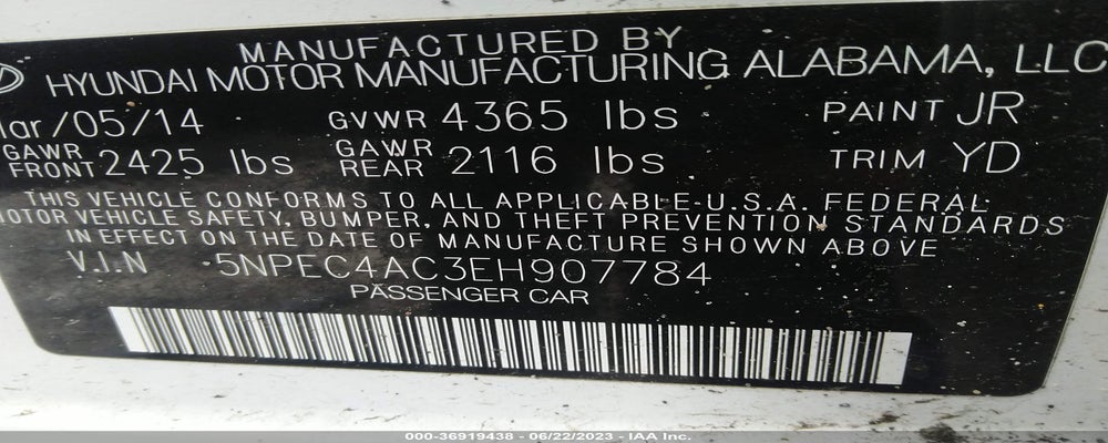5NPEC4AC3EH907784 2014 HYUNDAI SONATA photo no. 9