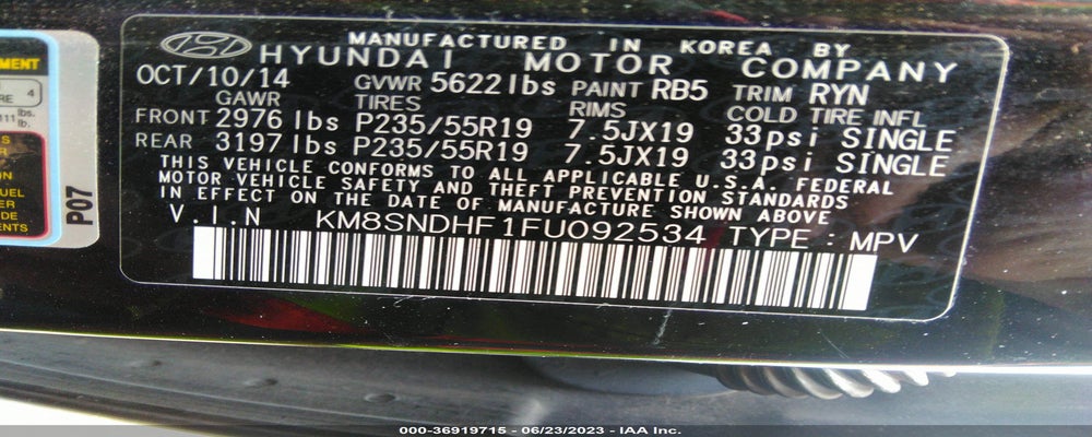 KM8SNDHF1FU092534 2015 HYUNDAI SANTA FE photo no. 9