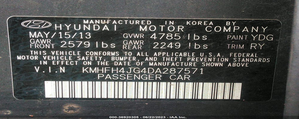 KMHFH4JG4DA287571 2013 HYUNDAI AZERA photo no. 9