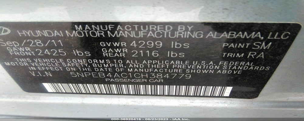 5NPEB4AC1CH384779 2012 HYUNDAI SONATA photo no. 9